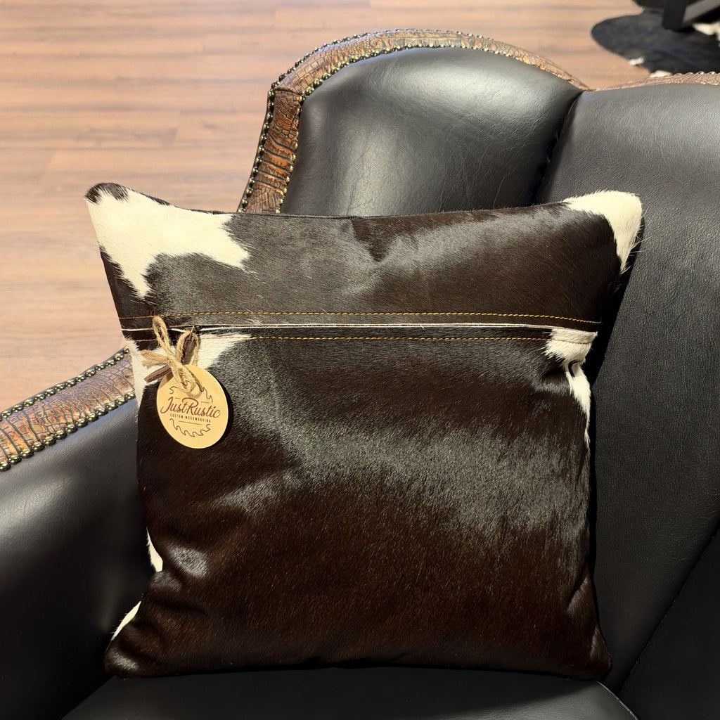 Black & White Cowhide Pillow – 18 × 18 Inches