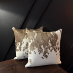 Sierra Cowhide Accent Pillow – Brown & White – 16 × 16 Inches