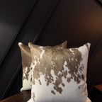 Sierra Cowhide Accent Pillow – Brown & White – 16 × 16 Inches