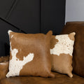 Brown & White Cowhide Accent Pillow – 16 × 16 Inches