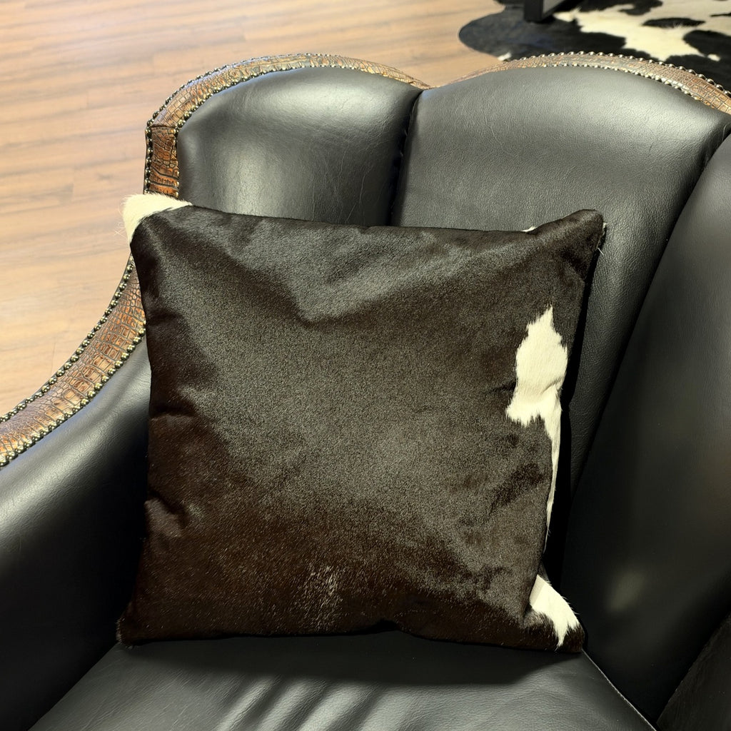 Black & White Cowhide Pillow – 18 × 18 Inches