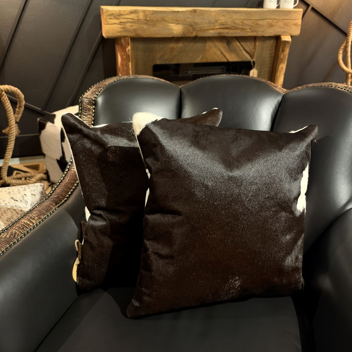 Black & White Cowhide Pillow – 18 × 18 Inches