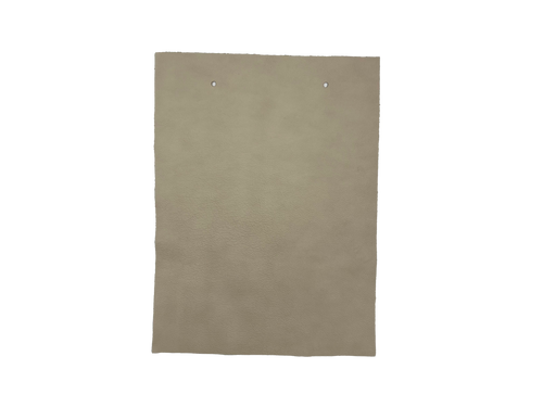 Arez Linen leather swatch — soft warm greige fine natural grain custom upholstery option