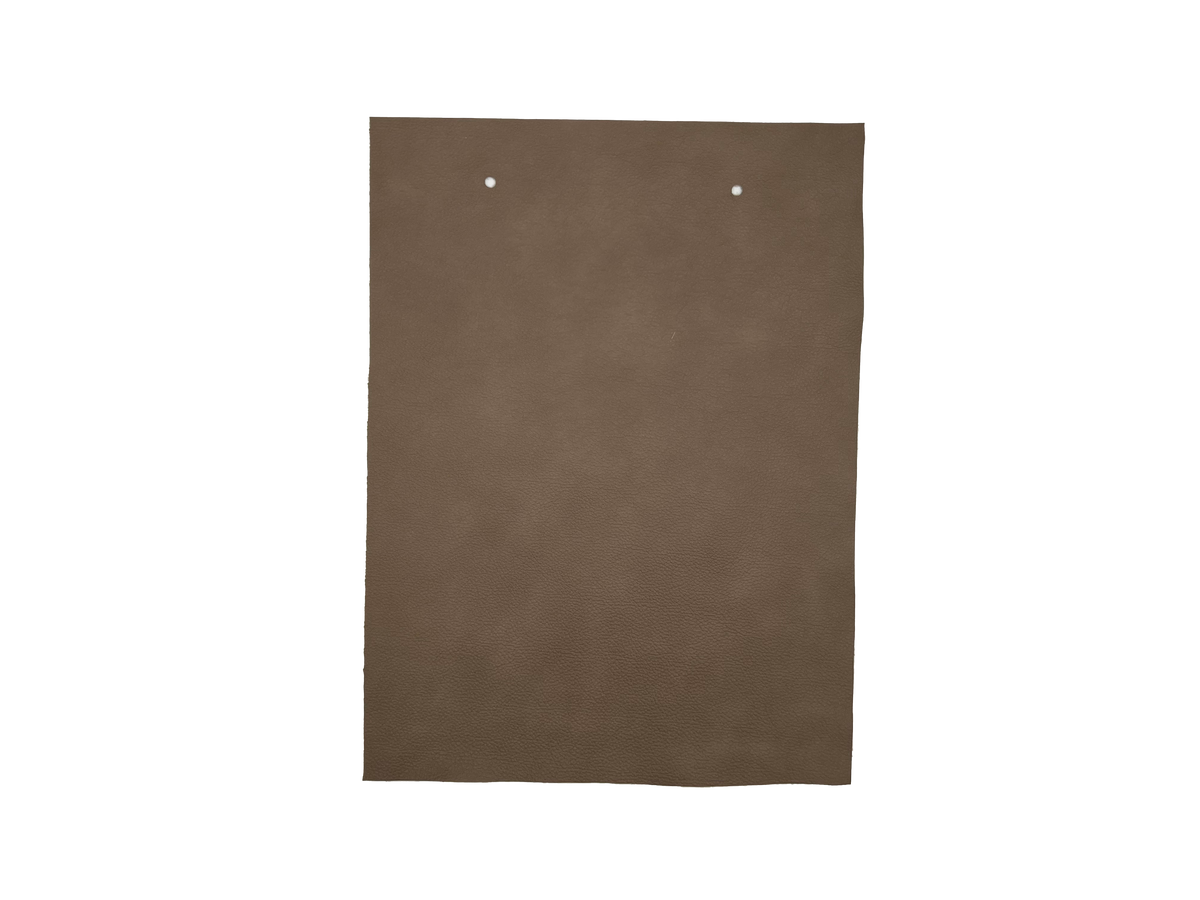 Arez Radiant leather swatch — clean medium warm taupe-brown smooth matte custom upholstery option