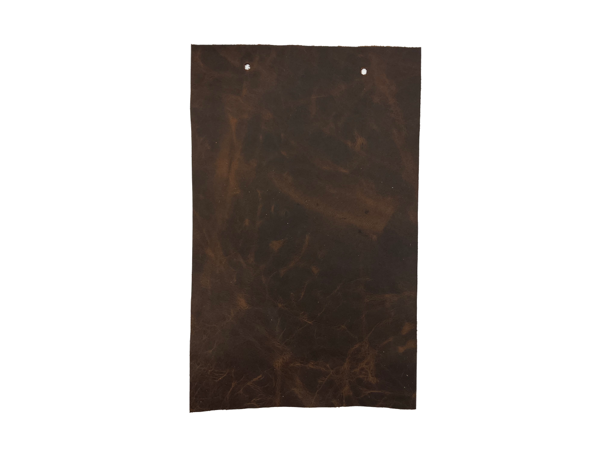 Cora Brown leather swatch — classic dark brown softly mottled pull-up custom upholstery option