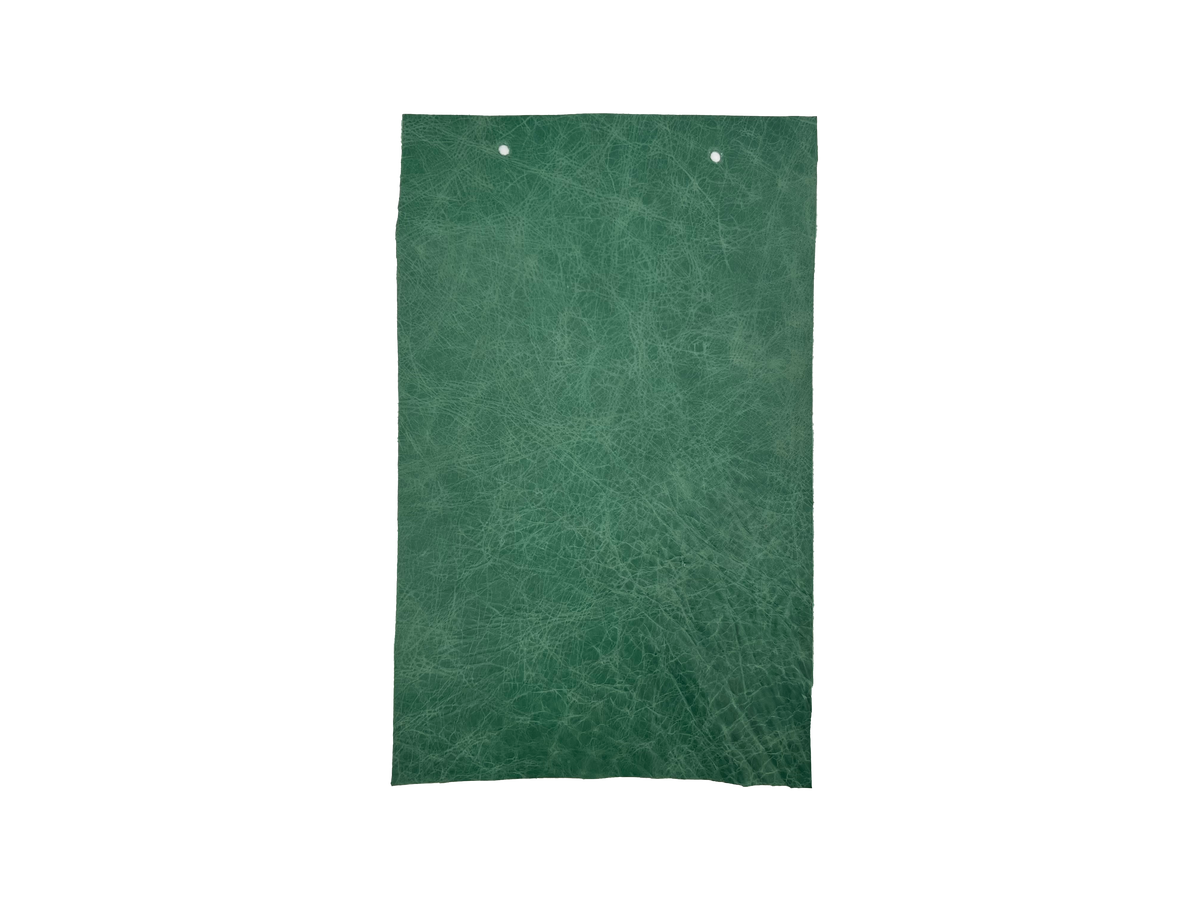 Destiny Turquoise leather swatch — deep forest green mottled pull-up custom upholstery option