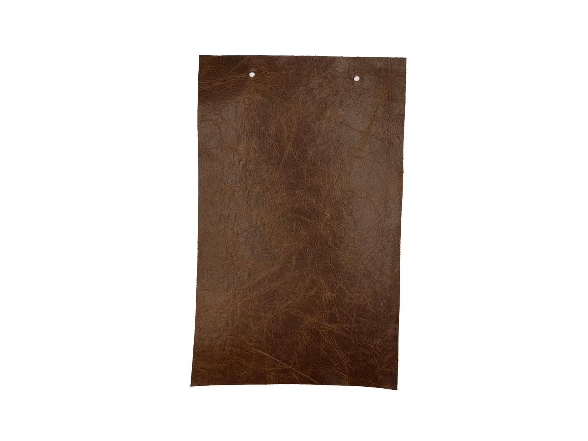 Giovanni Light Brown leather swatch — warm medium brown crackle veining distressed custom upholstery option