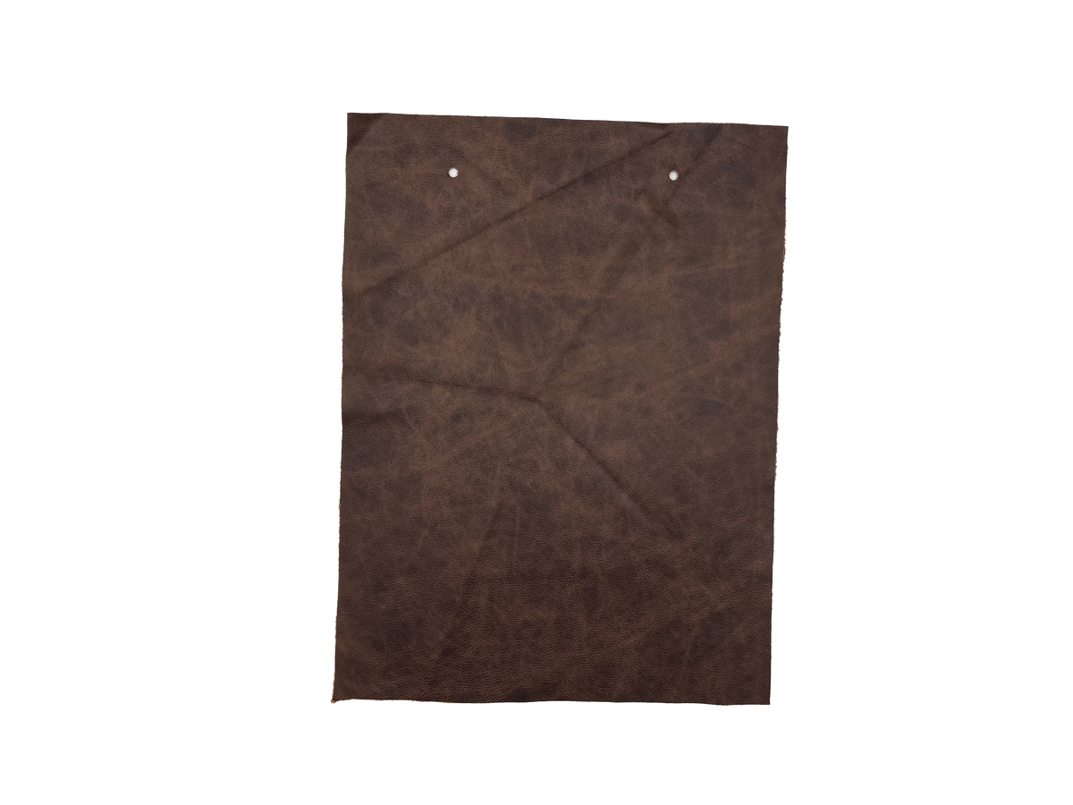 Jupiter Fudge leather swatch — deep dark chocolate brown velvety distressed custom upholstery option