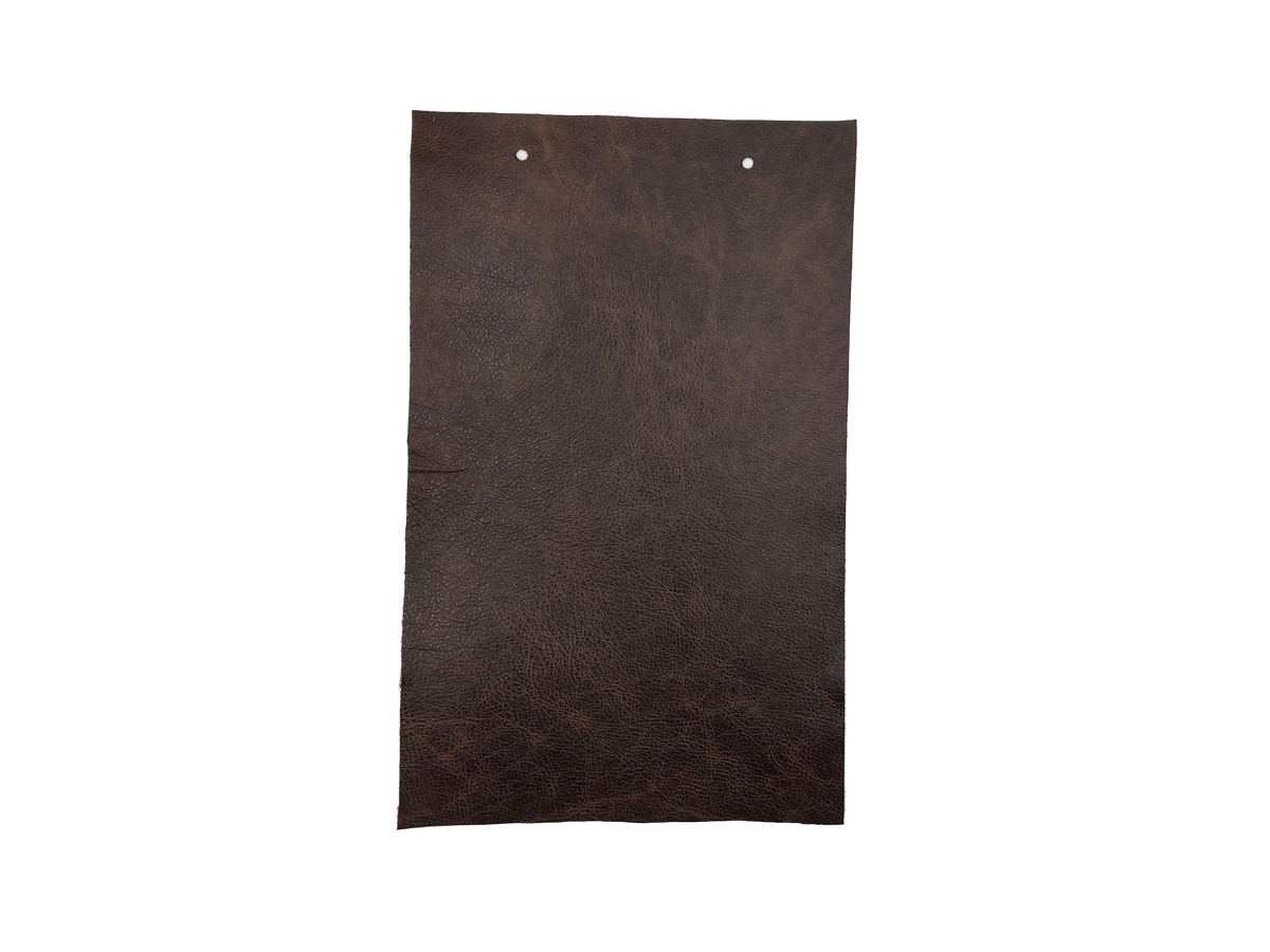 Jupiter Truffle leather swatch — rich dark brown distressed textured custom upholstery option