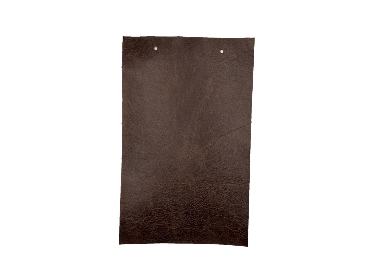 Kodiak Bear leather swatch — deep dark espresso brown crackle texture custom upholstery option