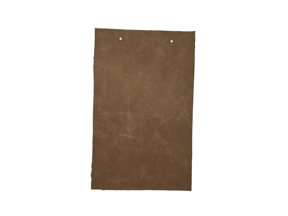 Palio Camel leather swatch — warm medium tan softly worn custom upholstery option