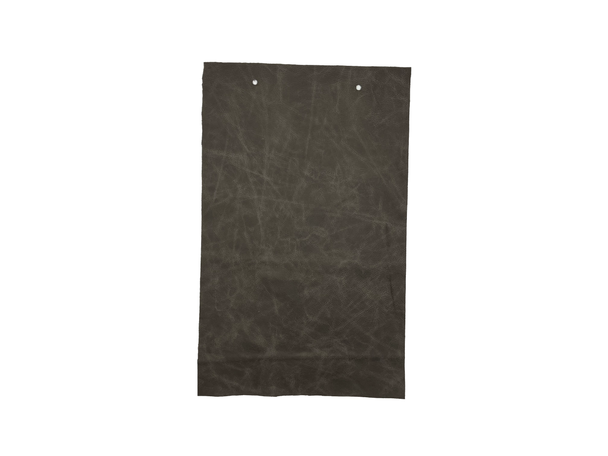 Palio Grey leather swatch — deep charcoal grey distressed matte custom upholstery option