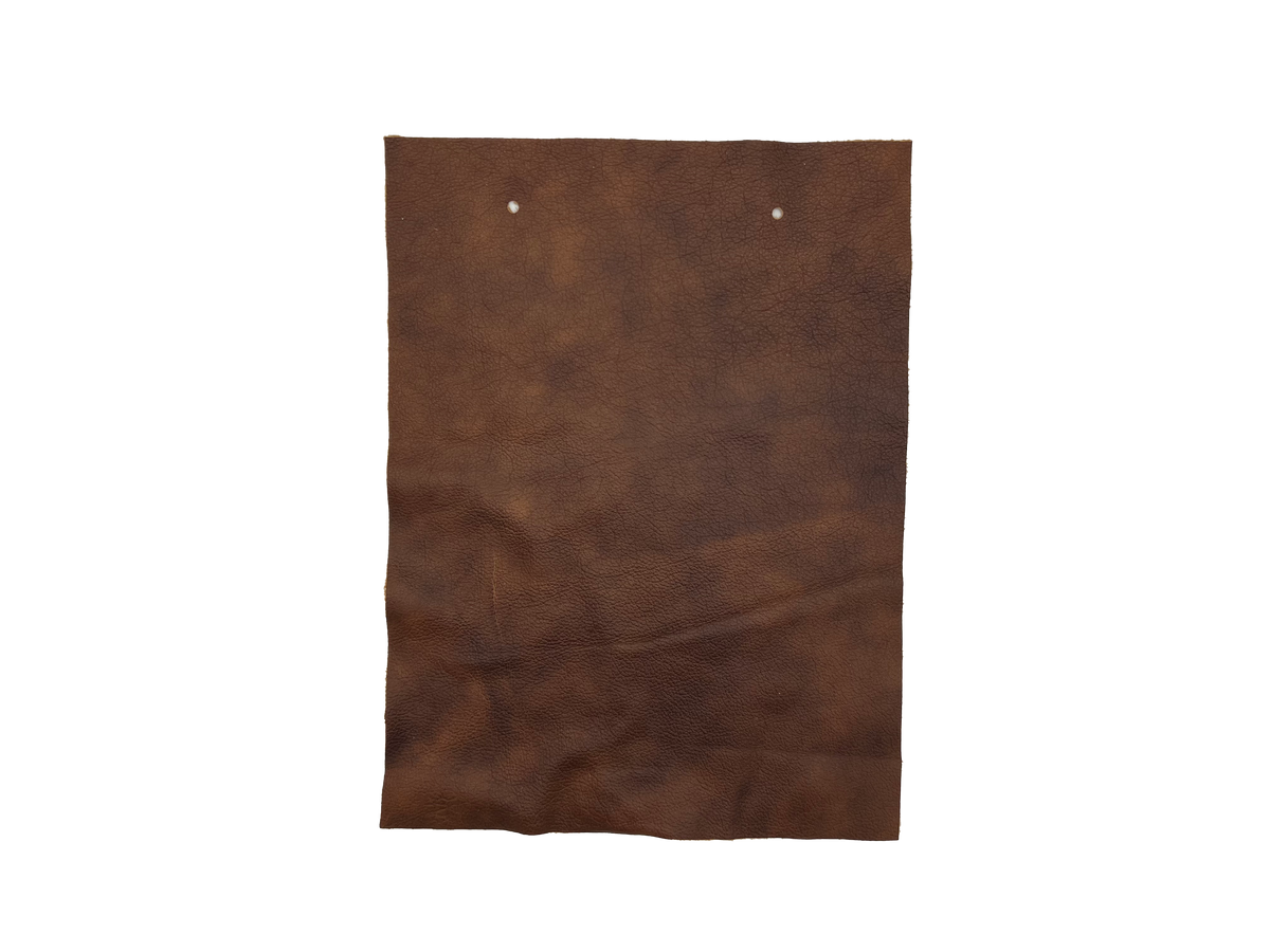 Rezza Coconut Husk leather swatch — richly distressed dark brown custom upholstery option