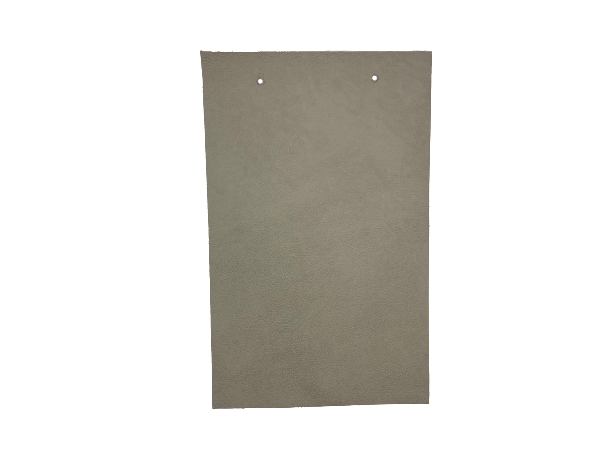 Sequoia Smooth Pebble leather swatch — cool olive taupe smooth custom upholstery option