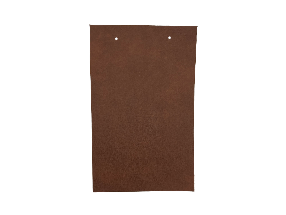 Simpson Amarula leather swatch — rich deep chocolate brown full-grain custom upholstery option