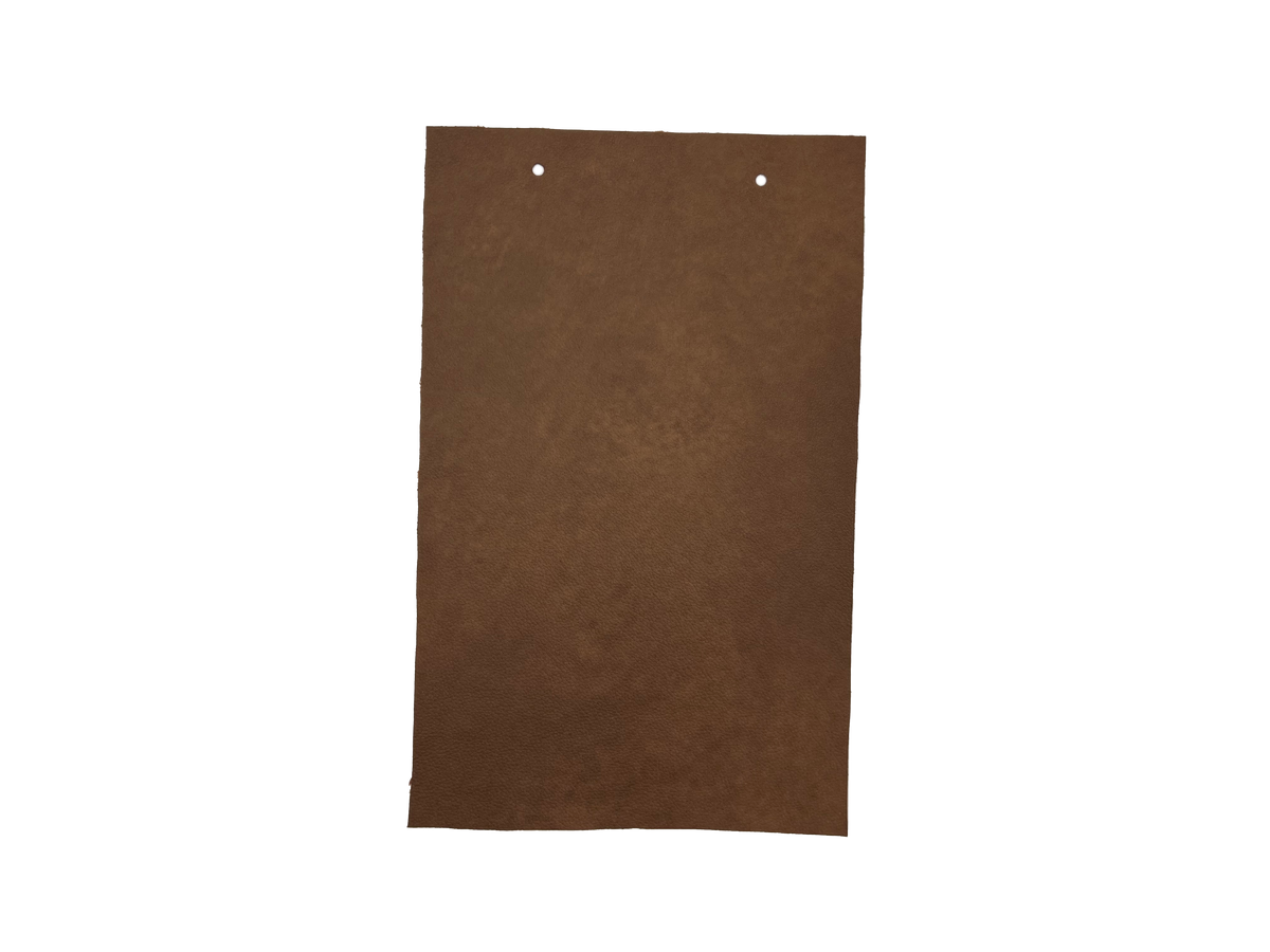 Simpson Walnut leather swatch — warm brown full-grain custom upholstery option