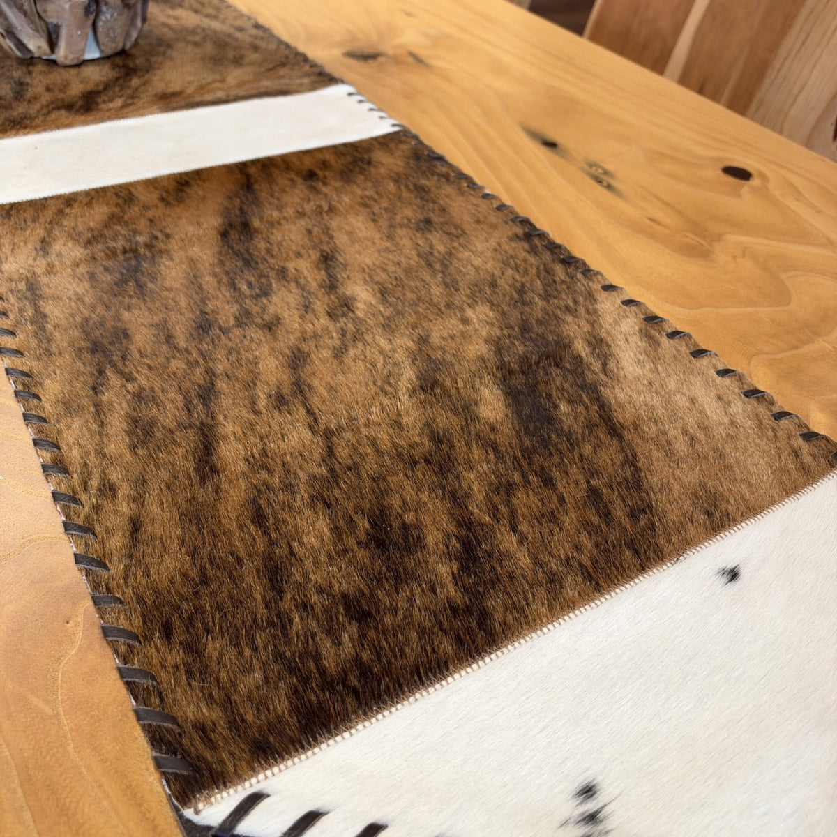 Brindle & White Cowhide Table Runner – 6'