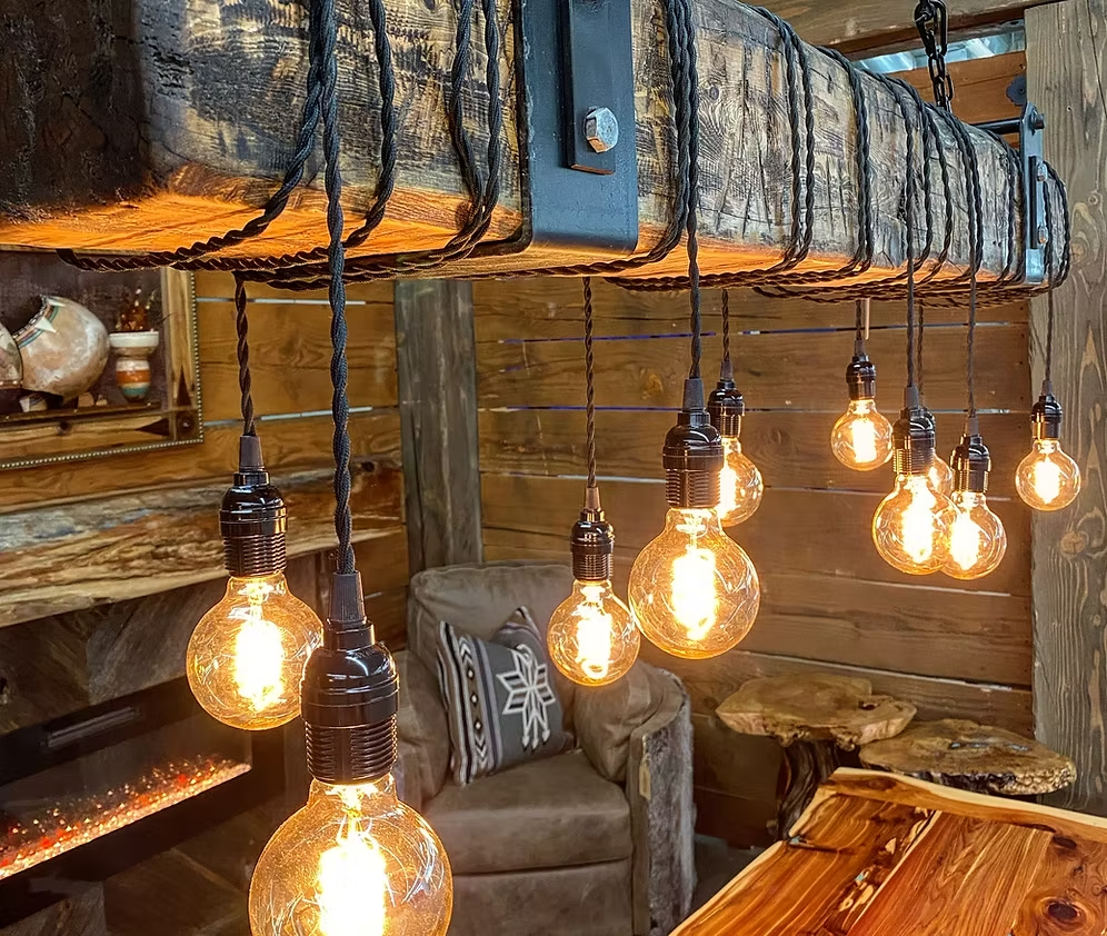 Handcrafted Wood Beam Chandelier
