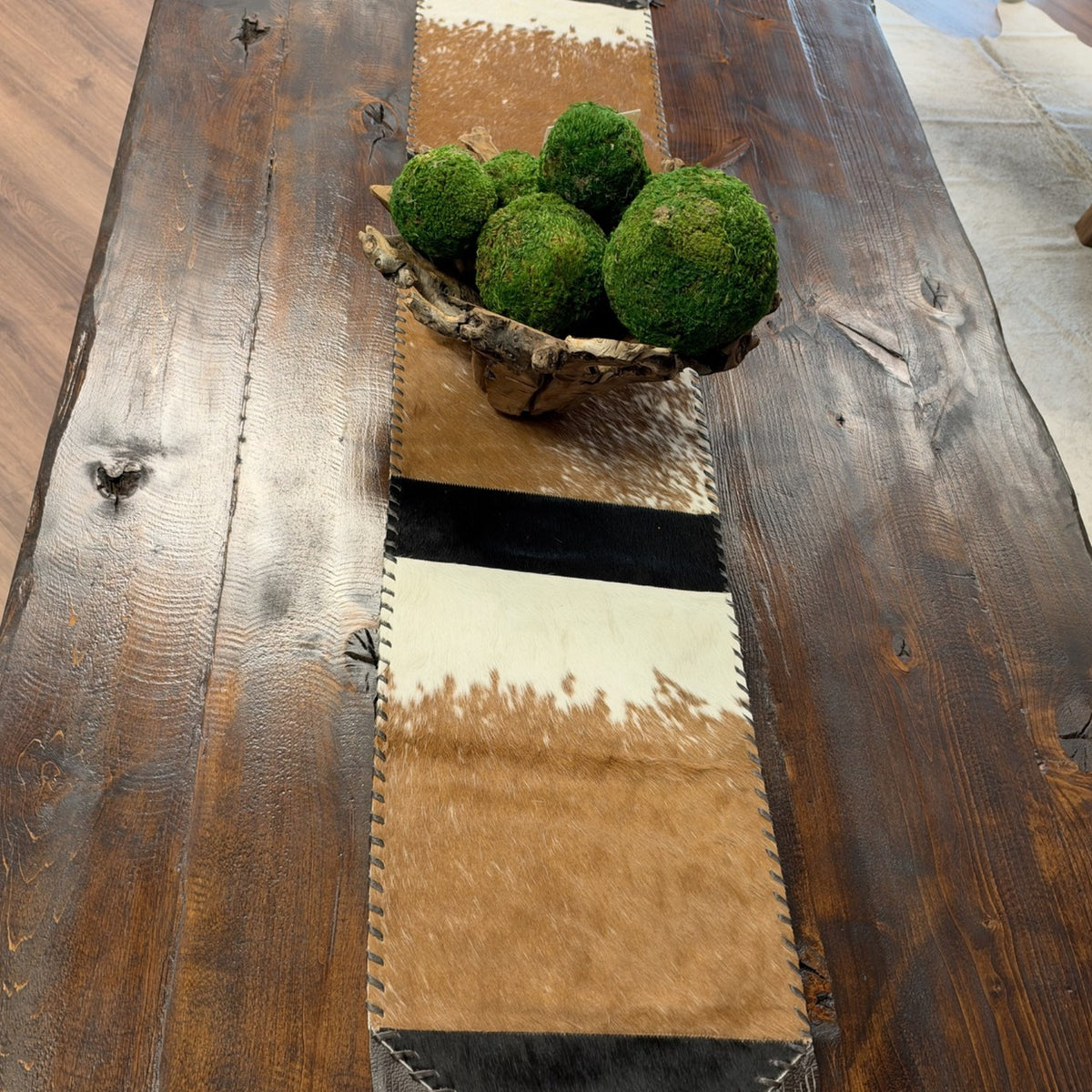 Tricolor Cowhide Table Runner – 6'